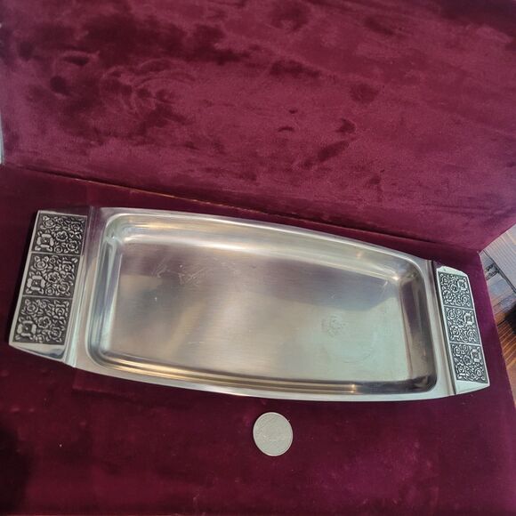 Vintage Stanley Roberts Stainless Steel Velvet Design Sugar & Creamer w/Tray MCM - Picture 11 of 16